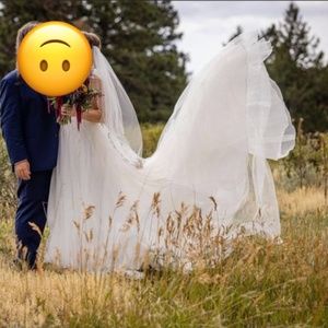 Oleg Cassini Cap-Sleeve Beaded Wedding Dress